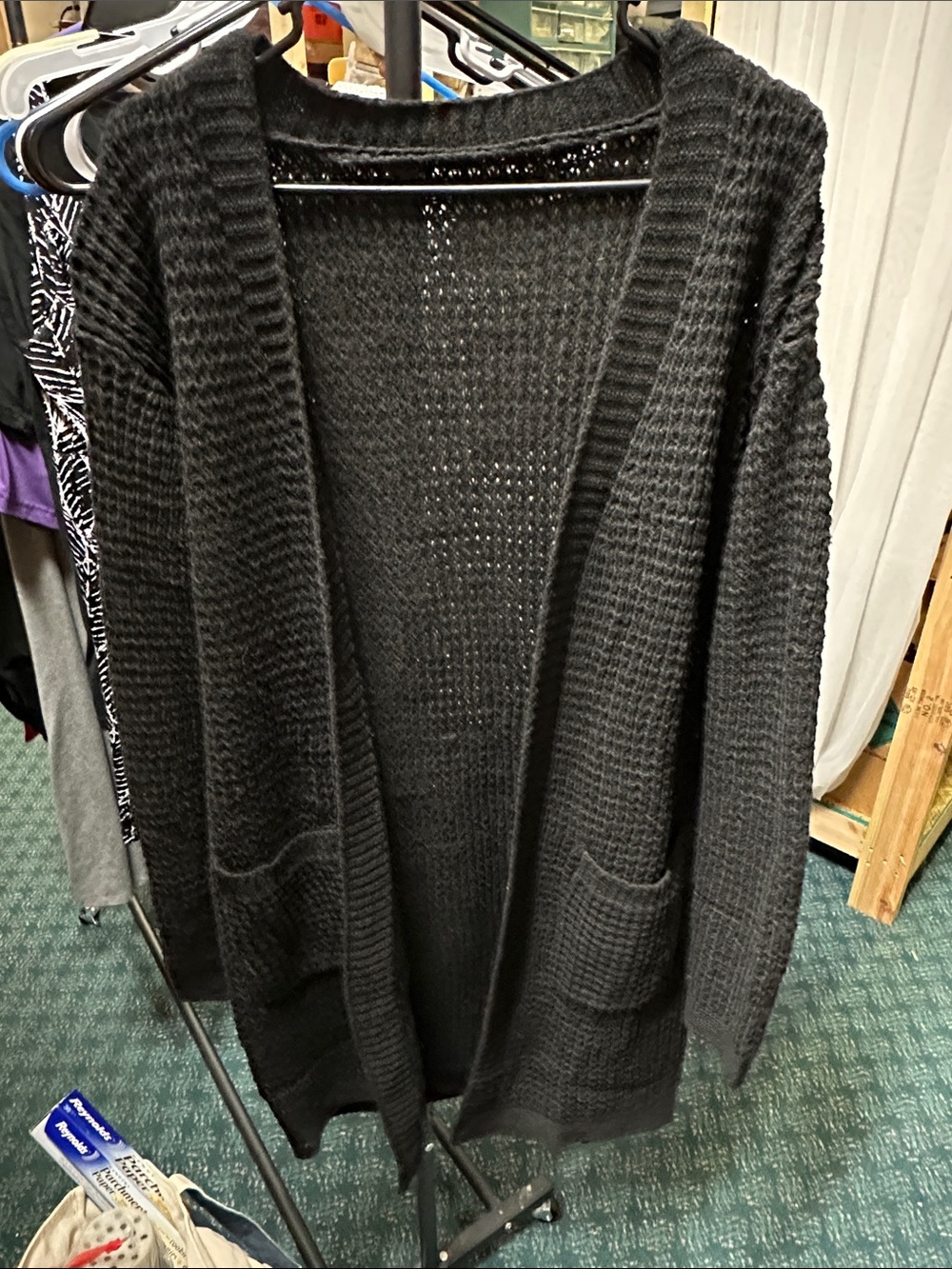 💐Open-Front Black Knit Cardigan with Front Pockets